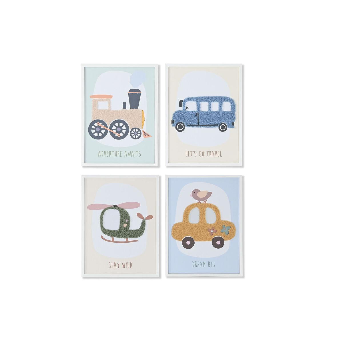 Vægmalerier til børneværelse - Gul/Blå, lærred, 30 × 1,8 × 40 cm (sæt af 4)