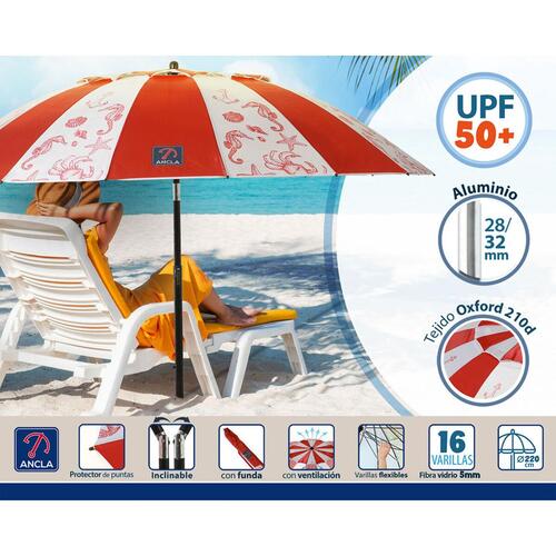 Solskærm Rød Ø 220 cm SPF50+ Marine