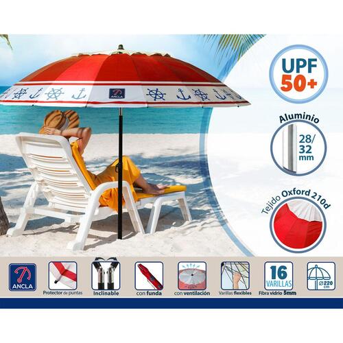 Solskærm Rød Ø 220 cm SPF50+ Anker