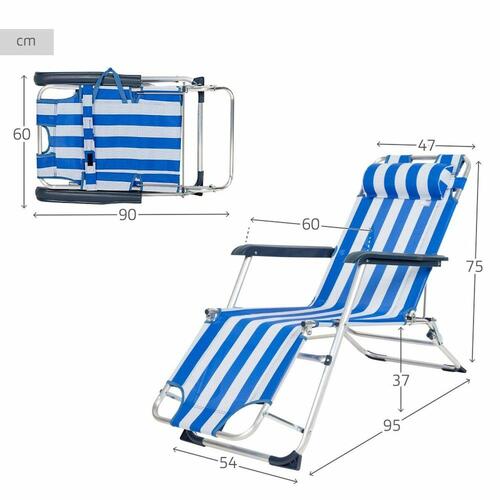 Liggende lounder Aktive tekstil Aluminium Blå Hvid 153 x 47 x 33 cm