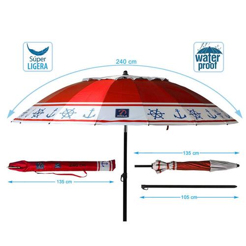 Solskærm Rød Ø 240 cm SPF50+ Anker