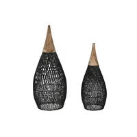 Lampeskærm Home ESPRIT Sort Bambus Teak 35 x 35 x 85 cm (2 enheder)