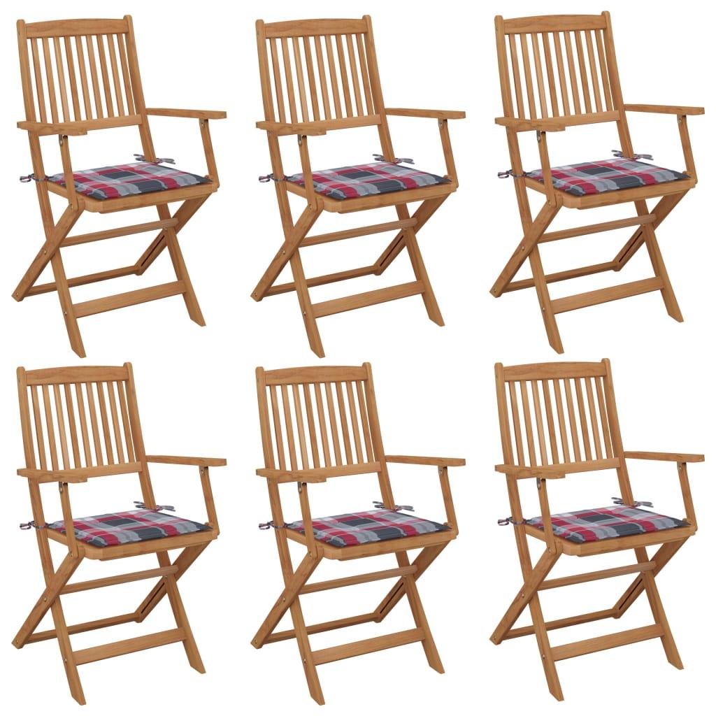 Foldbare havestole 6 stk. med hynder massivt akacietræ