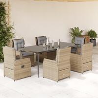 Spisebordssæt til haven 7 dele med hynder polyrattan beige