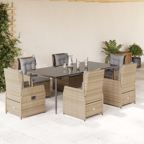Spisebordssæt til haven 7 dele med hynder polyrattan beige