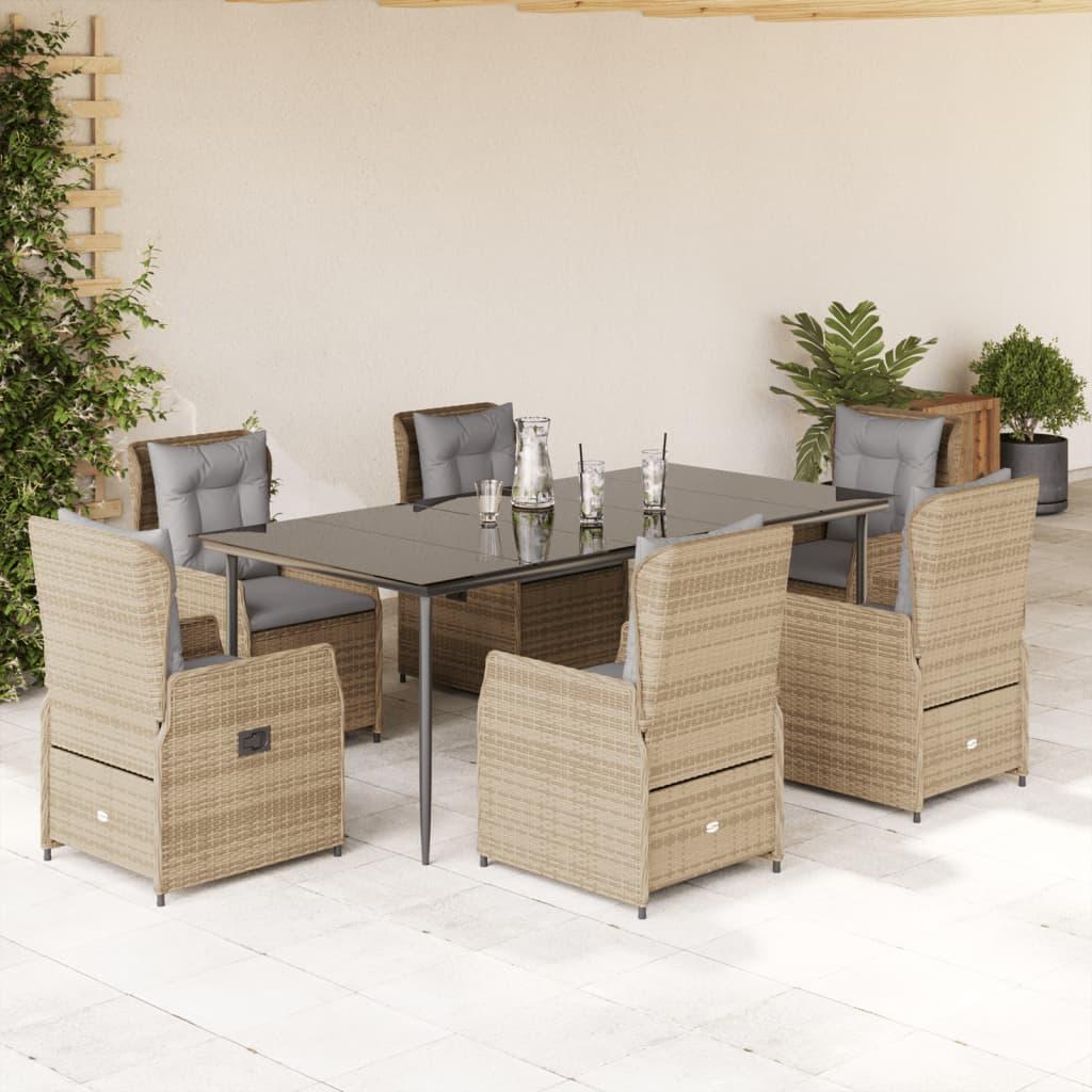 Spisebordssæt til haven 7 dele med hynder polyrattan beige