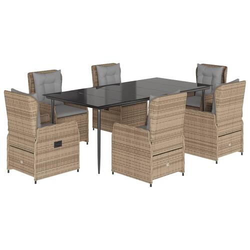 Spisebordssæt til haven 7 dele med hynder polyrattan beige
