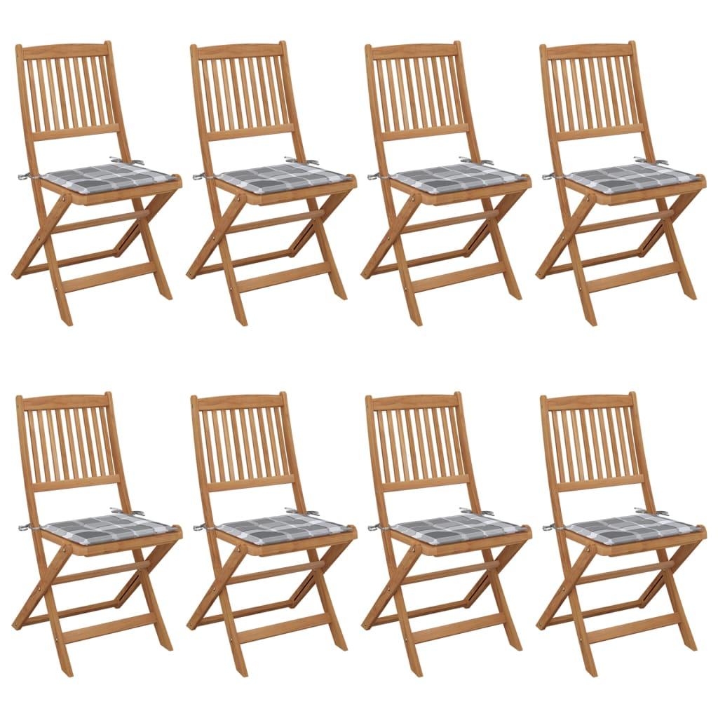 Foldbare havestole 8 stk. med hynder massivt akacietræ