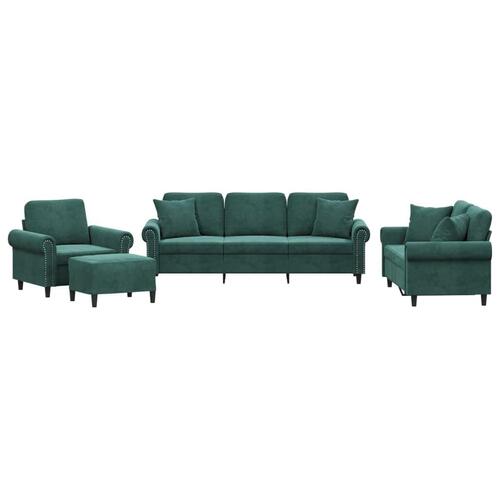 Sofasæt 4 dele med puder velour mørkegrøn