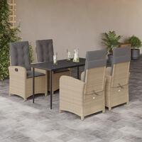 Spisebordssæt til haven 5 dele med hynder polyrattan beige