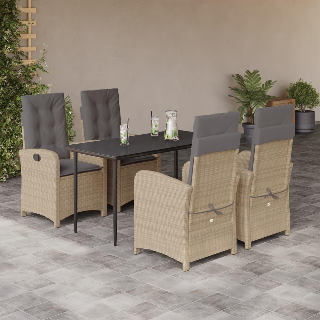 Spisebordssæt til haven 5 dele med hynder polyrattan beige