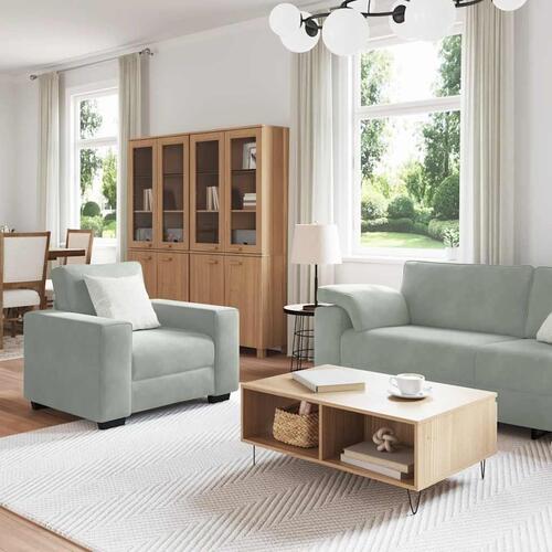 3 personers sofa med hynder velour lysegrå