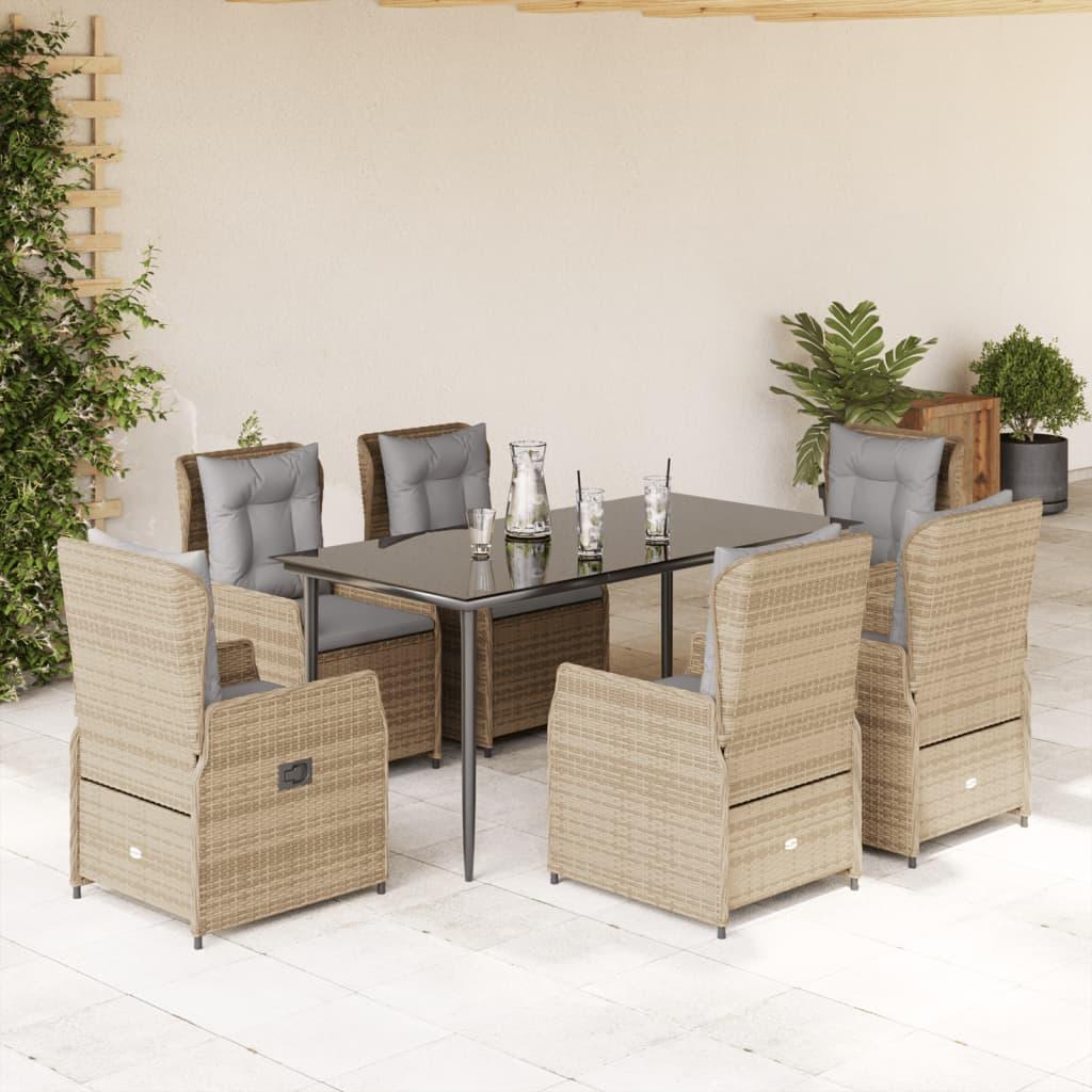 Spisebordssæt til haven 7 dele med hynder polyrattan beige