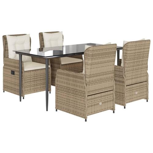 Spisebordssæt til haven 5 dele med hynder polyrattan beige