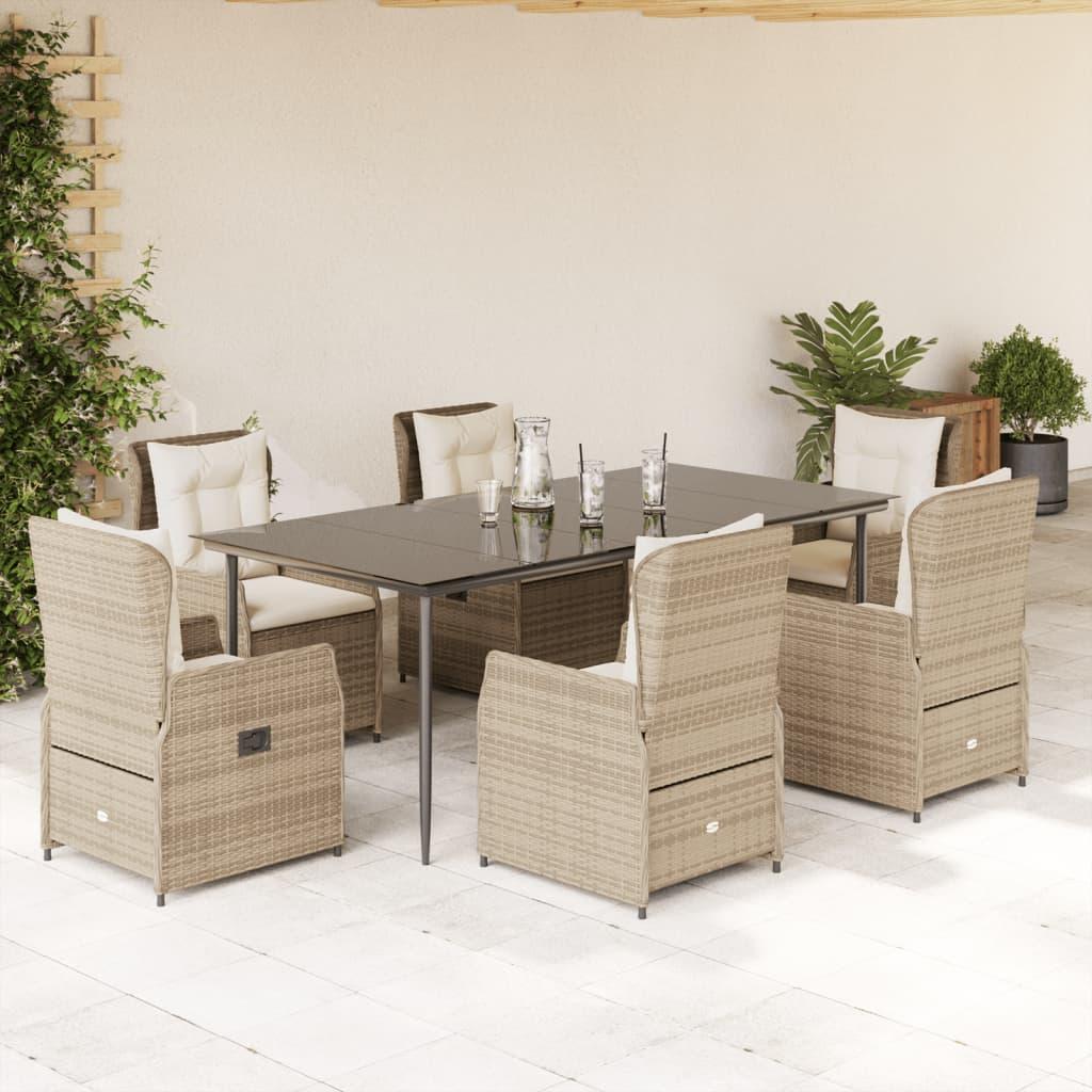 Spisebordssæt til haven 7 dele med hynder polyrattan beige