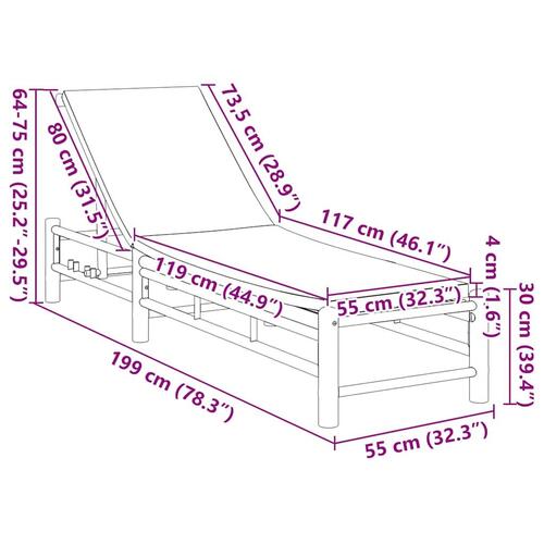 Liggestol med hynder 55x199x30 cm bambus