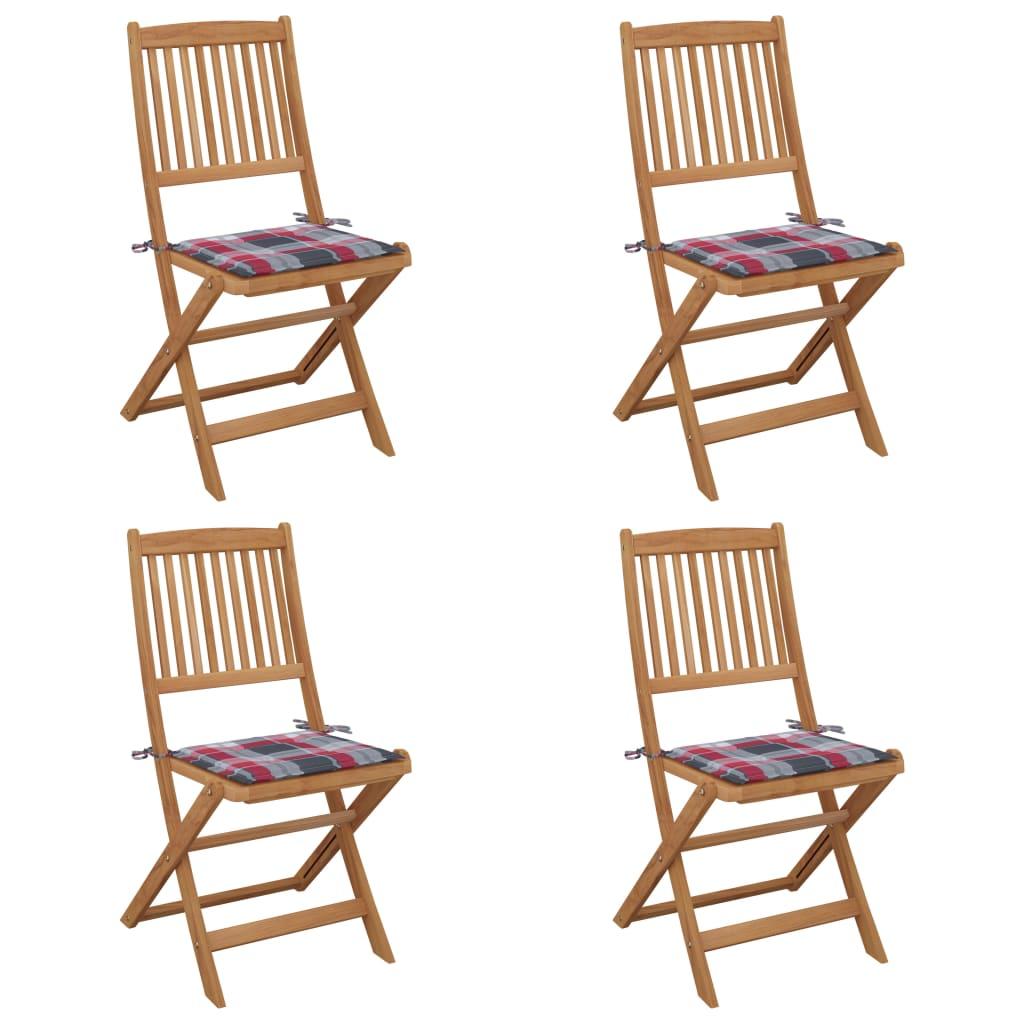 Foldbare havestole 4 stk. med hynder massivt akacietræ