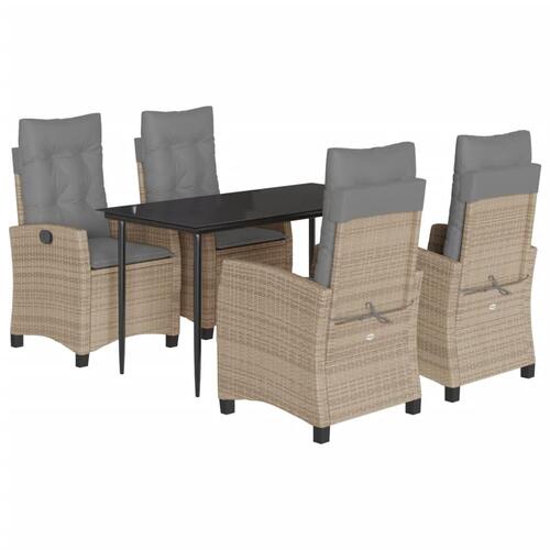 Spisebordssæt til haven 5 dele med hynder polyrattan beige