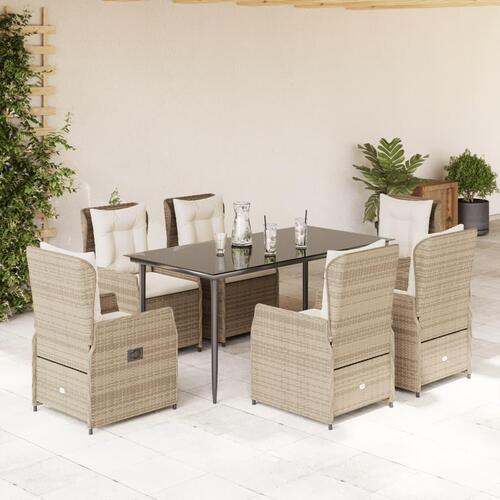 Spisebordssæt til haven 7 dele med hynder polyrattan beige