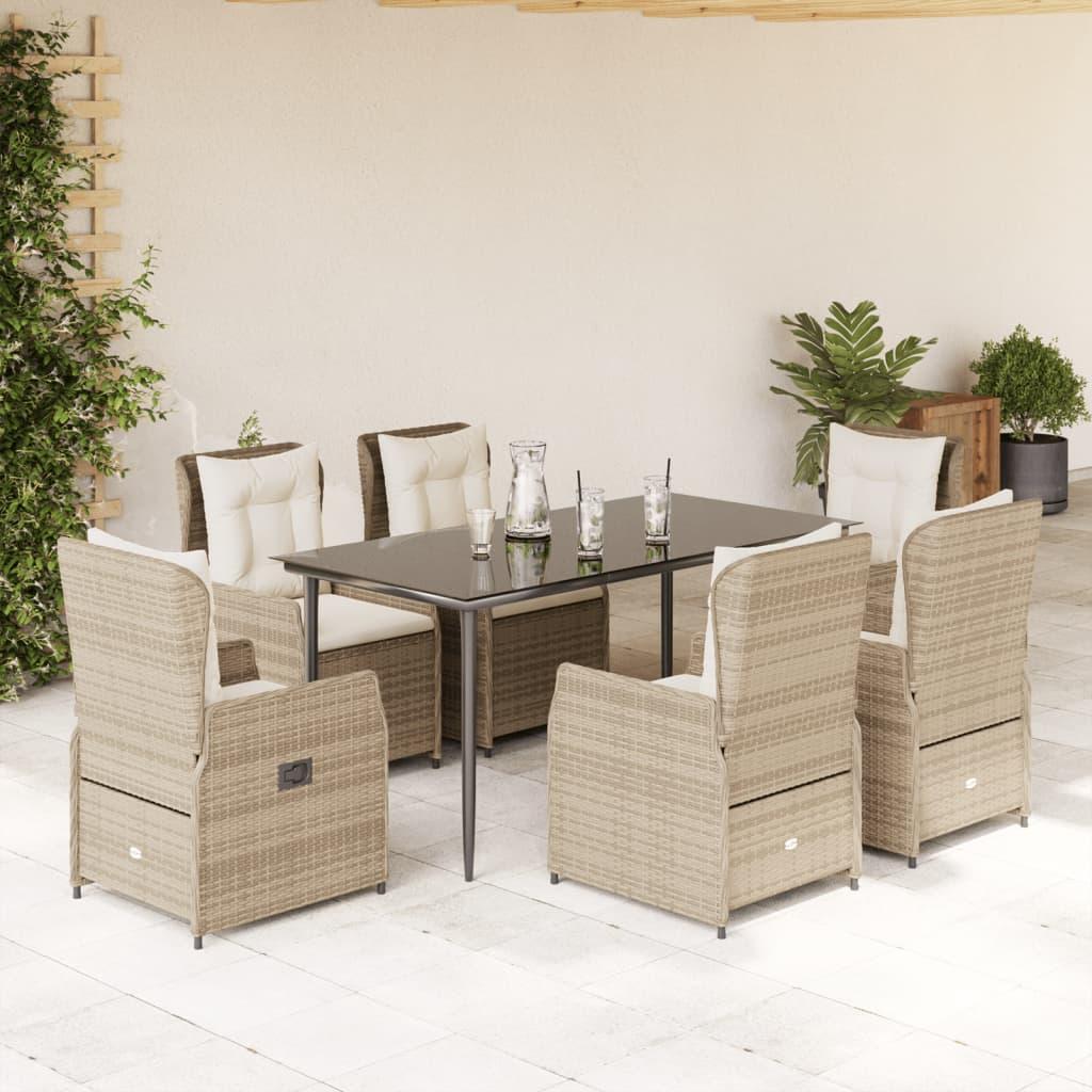 Spisebordssæt til haven 7 dele med hynder polyrattan beige