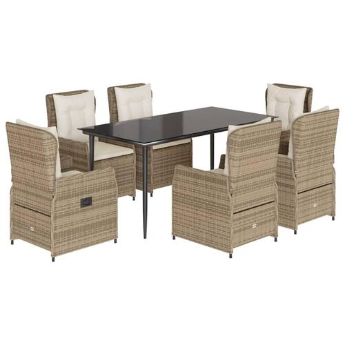 Spisebordssæt til haven 7 dele med hynder polyrattan beige