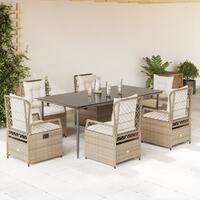 Spisebordssæt til haven 7 dele med hynder polyrattan beige