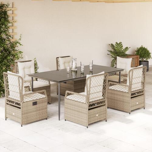 Spisebordssæt til haven 7 dele med hynder polyrattan beige