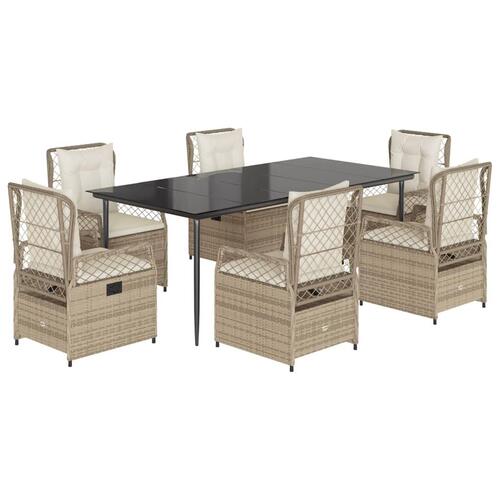 Spisebordssæt til haven 7 dele med hynder polyrattan beige