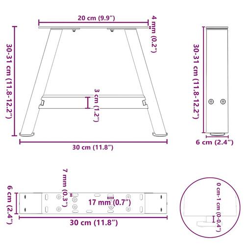 Sofabordben A-formet 2 stk 30x(30-31) cm stål