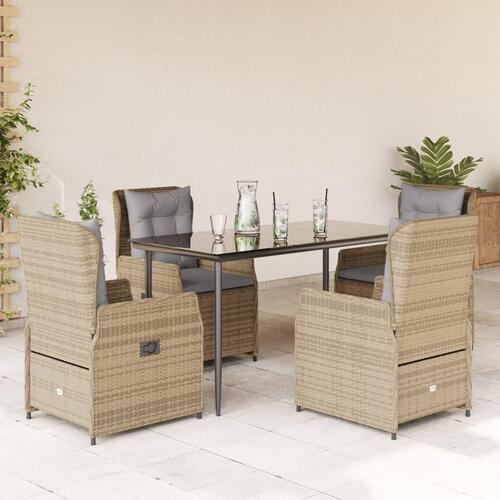 Spisebordssæt til haven 5 dele med hynder polyrattan beige
