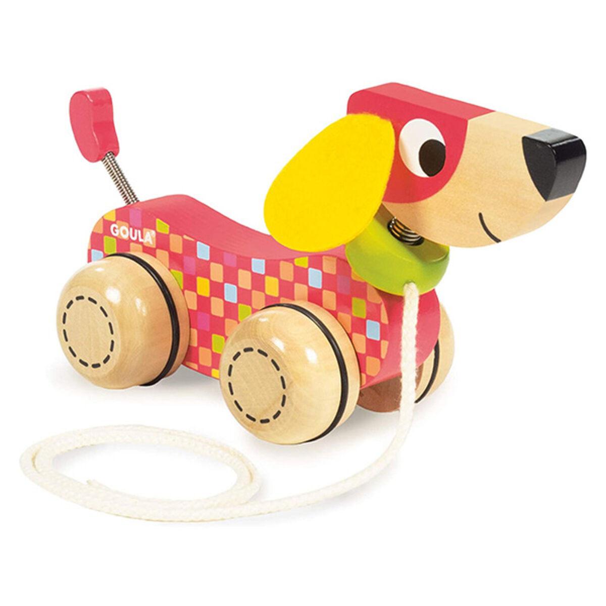 Goula trækkedyr - farverig hund - babylegetøj i træ