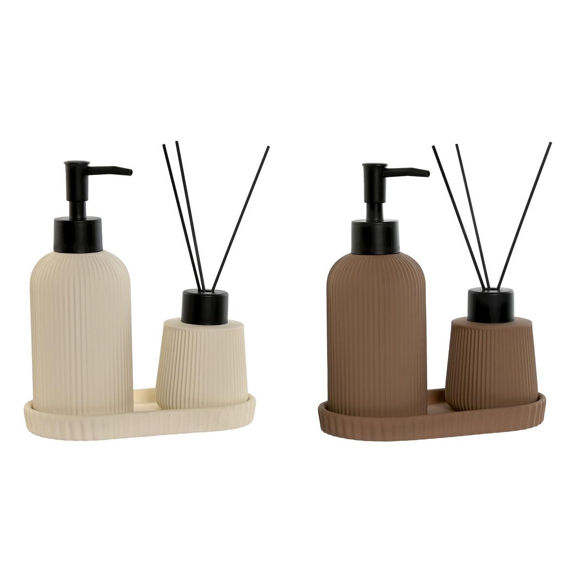 Badeværelsessæt - flødefarve/terrakotta, 3 dele (2 enheder)