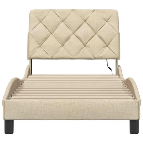 Sengeramme med LED uden madras 90x200 cm stof cremefarvet