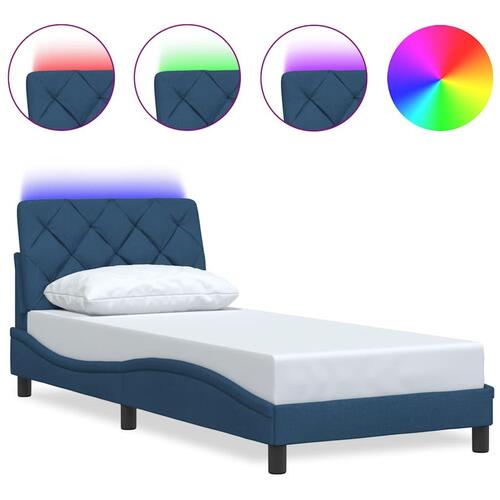 Sengeramme med LED uden madras 90x190 cm stof blå