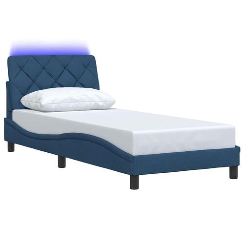 Sengeramme med LED uden madras 90x190 cm stof blå