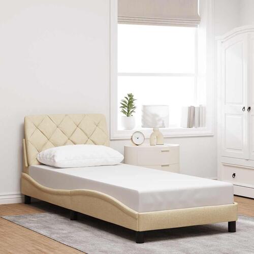 Sengeramme med LED uden madras 90x190 cm stof cremefarvet
