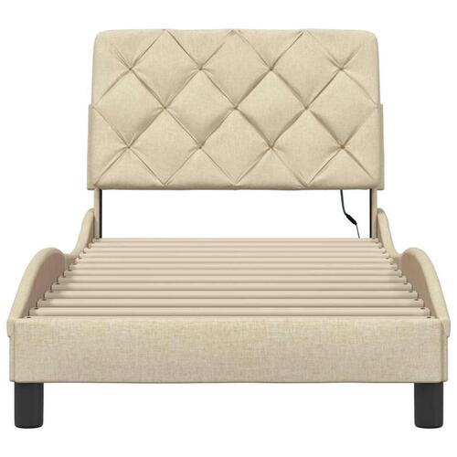 Sengeramme med LED uden madras 90x190 cm stof cremefarvet