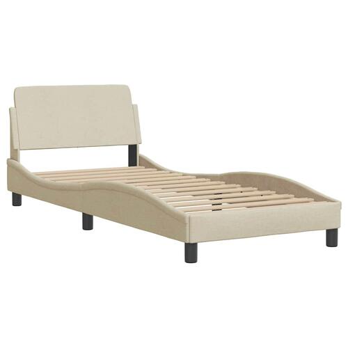 Sengeramme med LED uden madras 90x190 cm stof cremefarvet