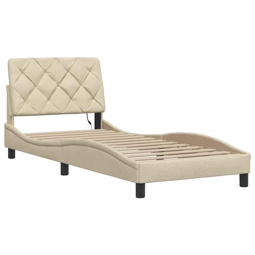 Sengeramme med LED uden madras 90x190 cm stof cremefarvet