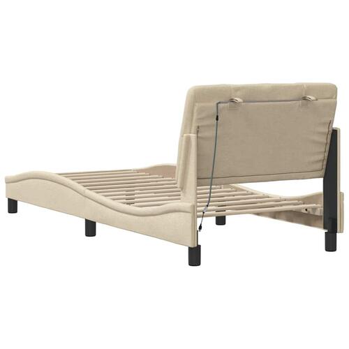 Sengeramme med LED uden madras 90x190 cm stof cremefarvet