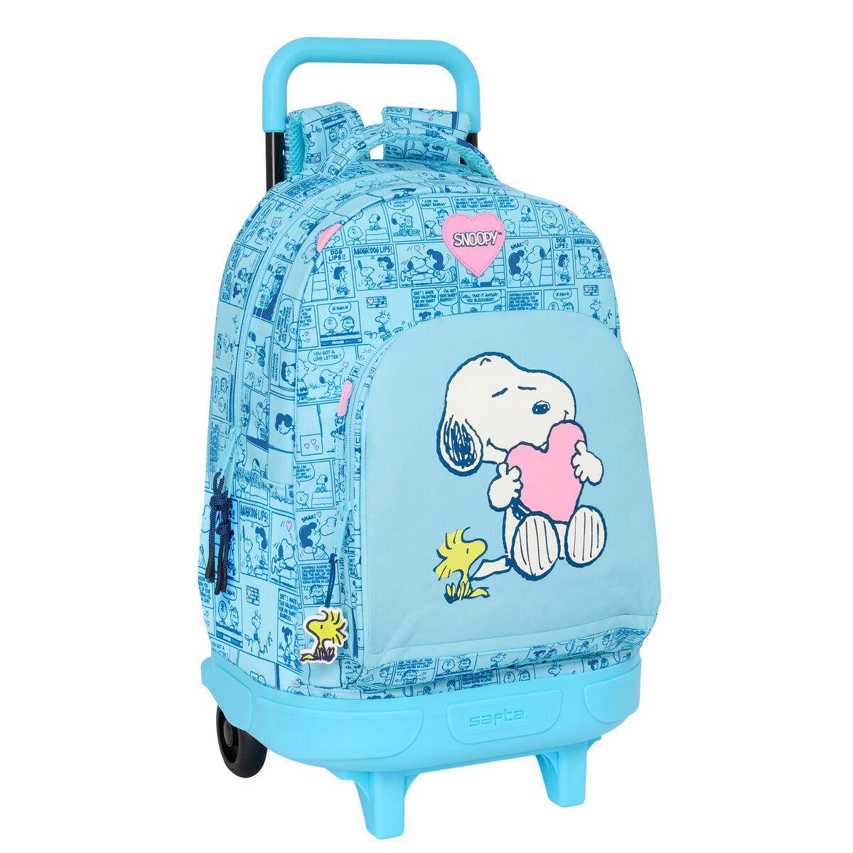 Snoopy skoletaske med hjul - Love, blå 33 × 45 × 22 cm