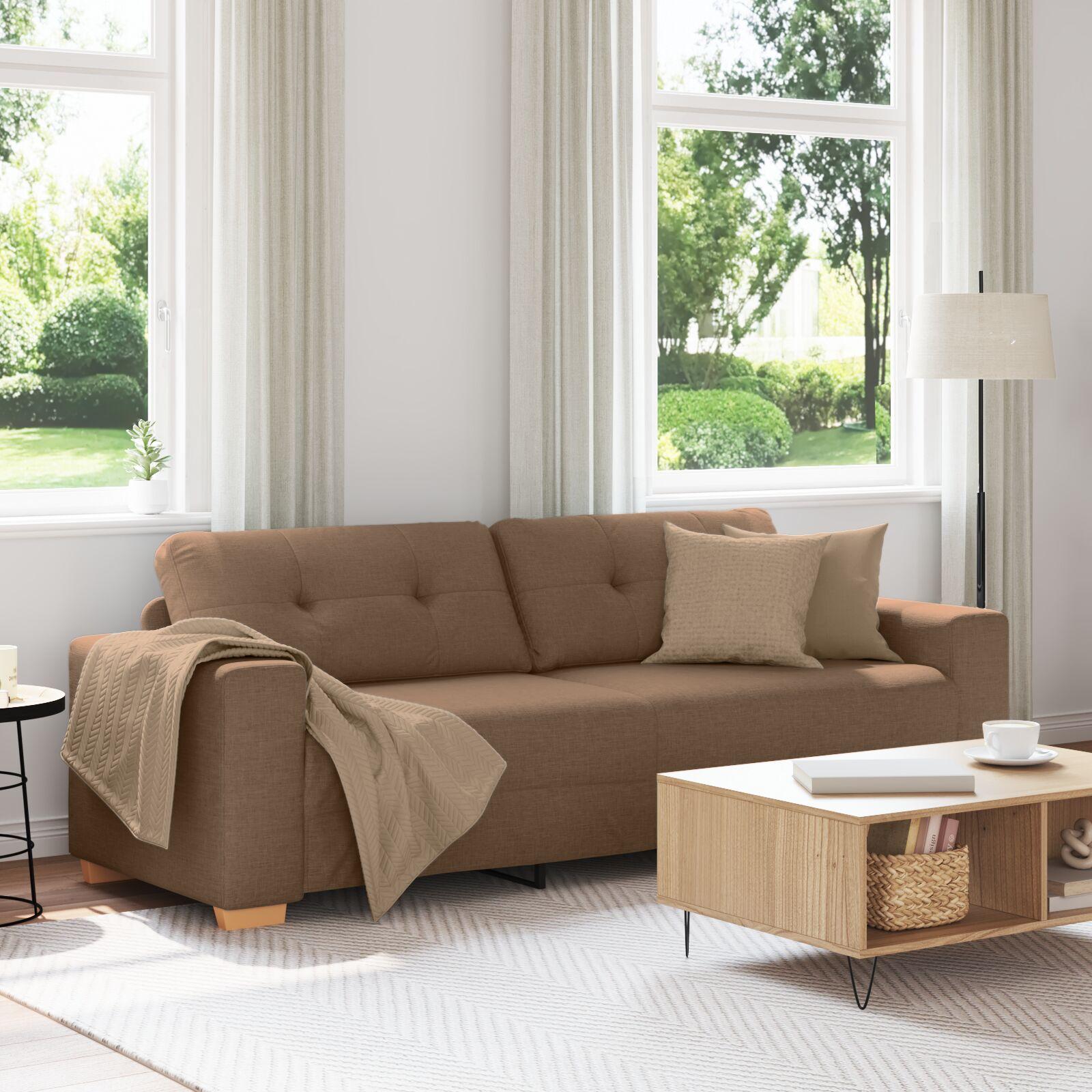 3-personers sofa i brun stof, 180 cm