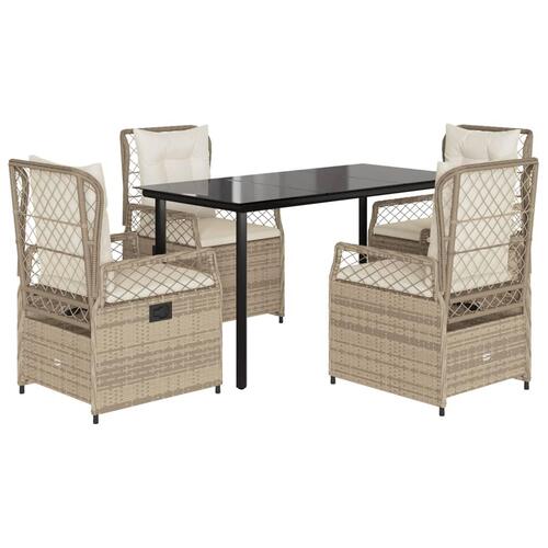 Spisebordssæt til haven 5 dele med hynder polyrattan beige