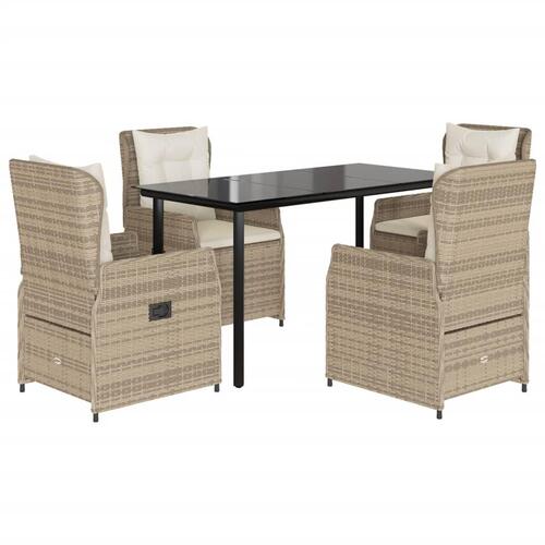 Spisebordssæt til haven 5 dele med hynder polyrattan beige