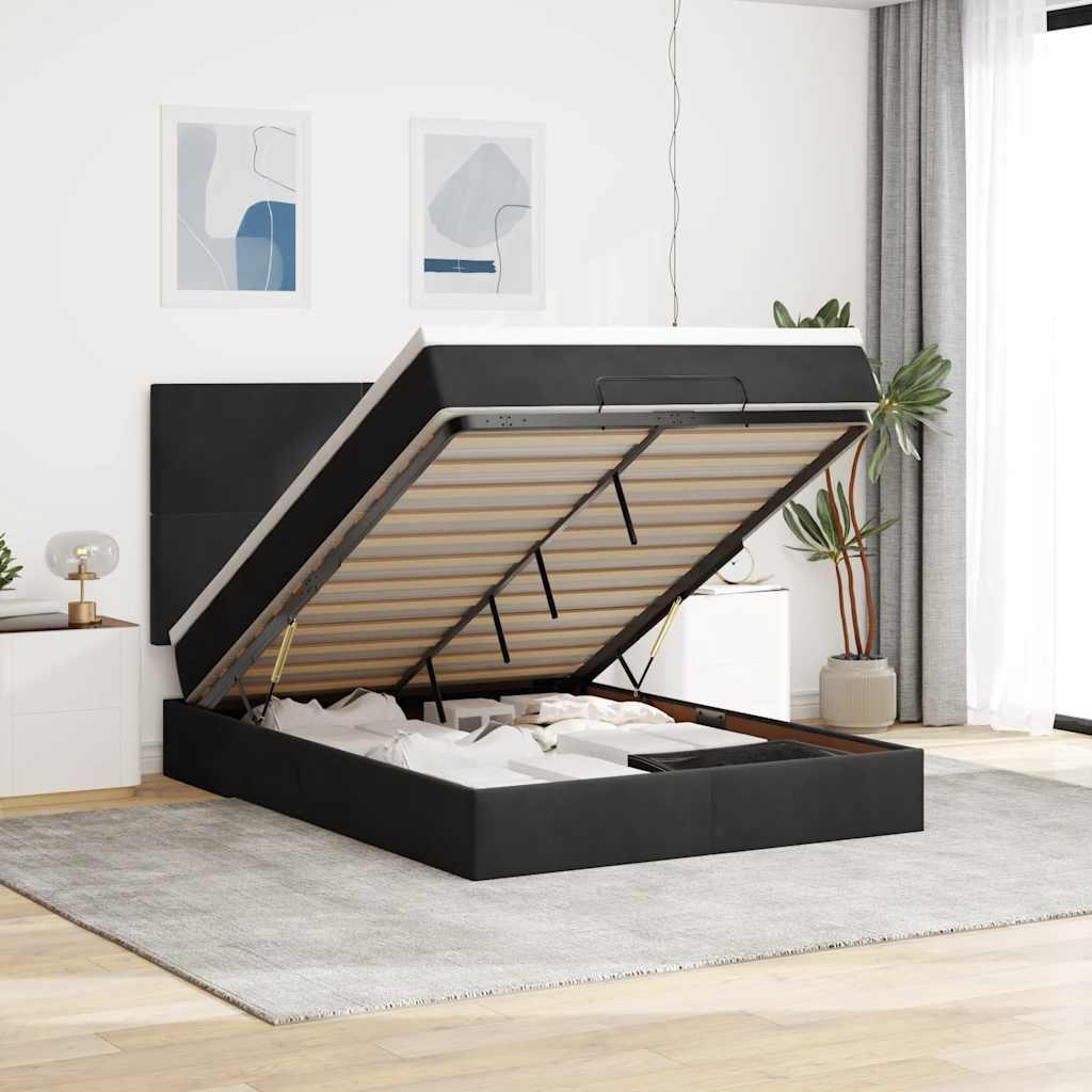Osmannisk sengeramme med madrasser 140x200 cm fløjl sort billede