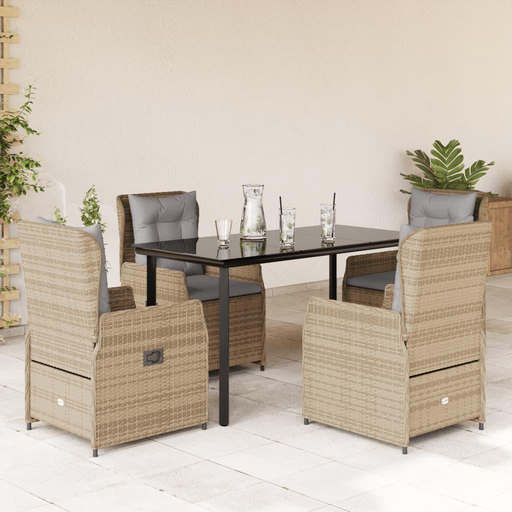 Spisebordssæt til haven 5 dele med hynder polyrattan beige
