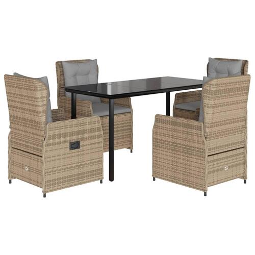 Spisebordssæt til haven 5 dele med hynder polyrattan beige