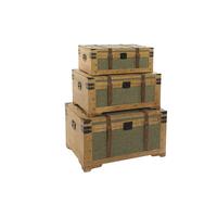 Sæt med kister Home ESPRIT Grøn Træ Lærred Tropisk 81 x 50 x 45 cm (3 enheder)
