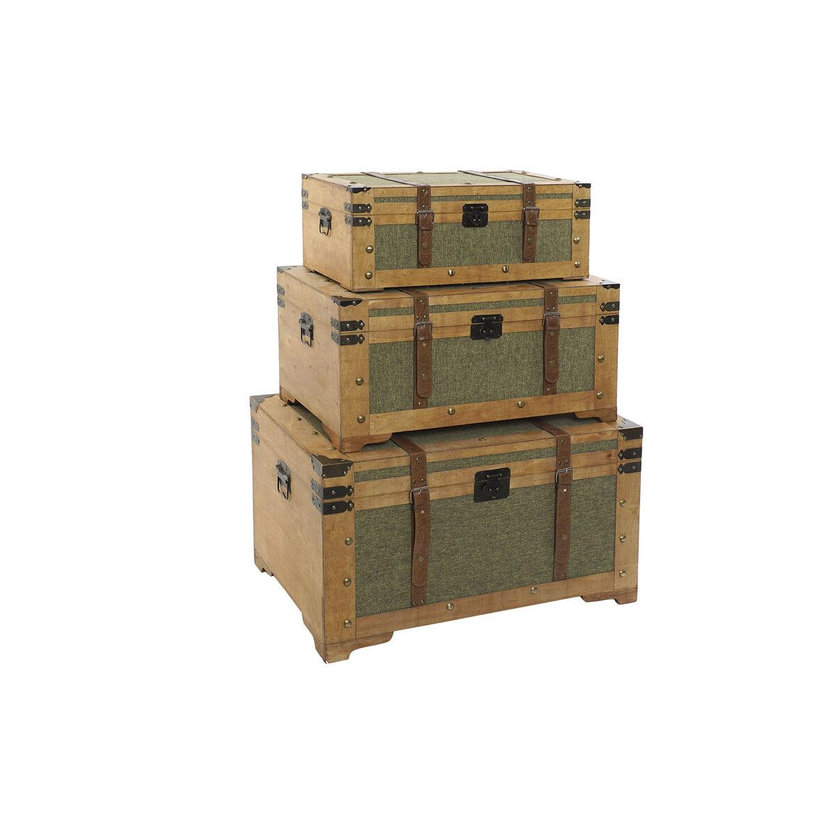 Sæt med kister Home ESPRIT Grøn Træ Lærred Tropisk 81 x 50 x 45 cm (3 enheder)