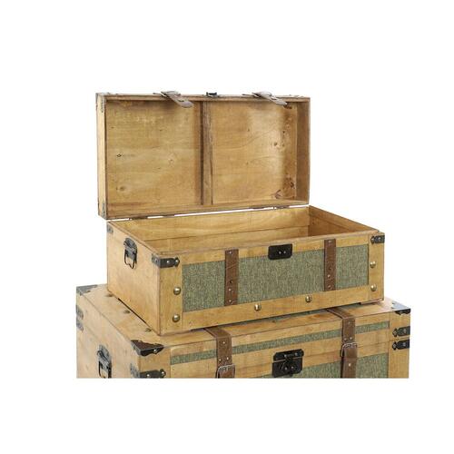 Sæt med kister Home ESPRIT Grøn Træ Lærred Tropisk 81 x 50 x 45 cm (3 enheder)
